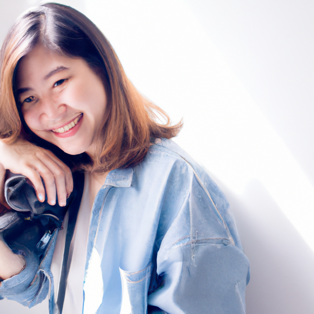 자연광 스튜디오에서 미소 짓는 여성 포토그래퍼