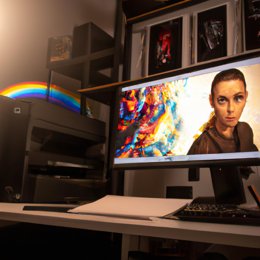 깔끔한 작업 공간에서 4K 모니터로 작업하는 리터칭 아티스트