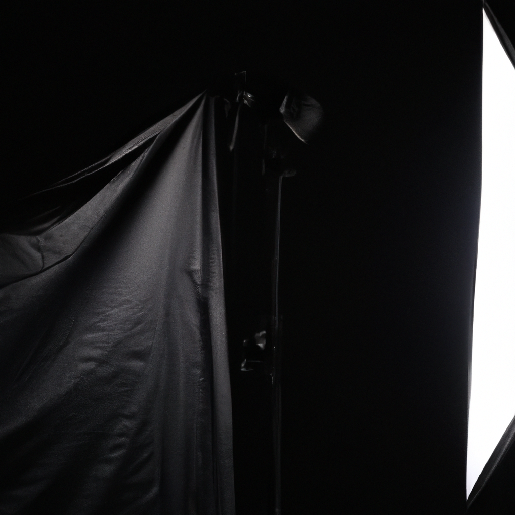 소프트박스와 그리드, 플래그, 네거티브 필 등 전문 스튜디오 조명 세팅의 근접 사진